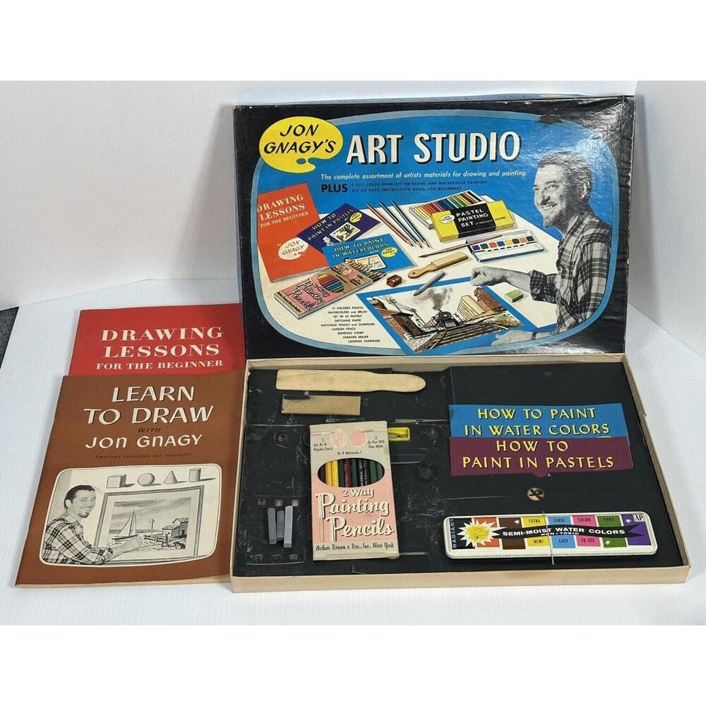 Vintage Jon Gnagy Art Studio Set Kit 3146 How To Paint Pastels Water Colors Draw